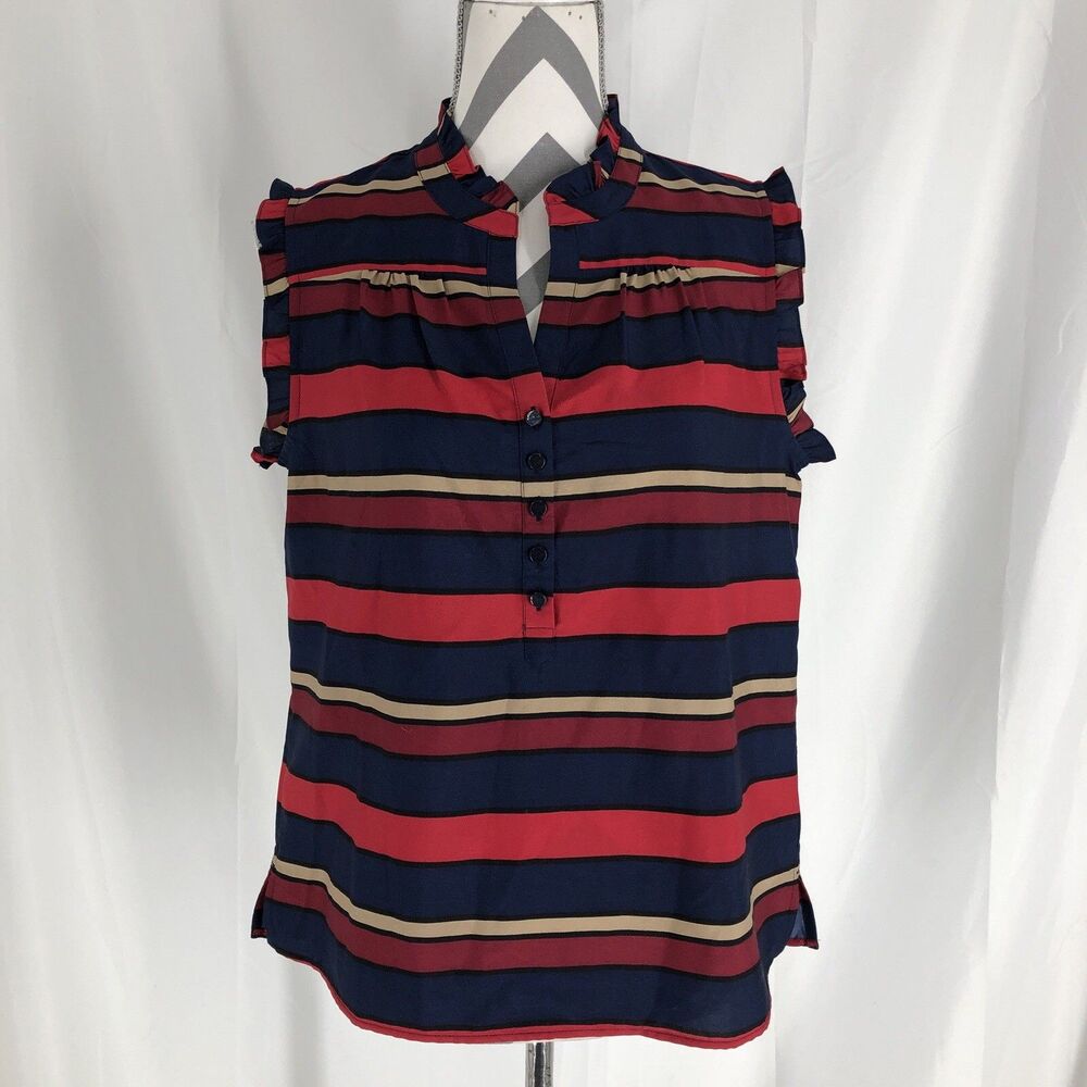 Tommy Hilfiger V Neck Blouse Medium Striped Multicolor Sleeveless
